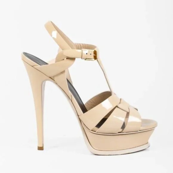 Saint Laurent Nude Patent Leather Tribute 105 Platform Sandal - Picture 1 of 12
